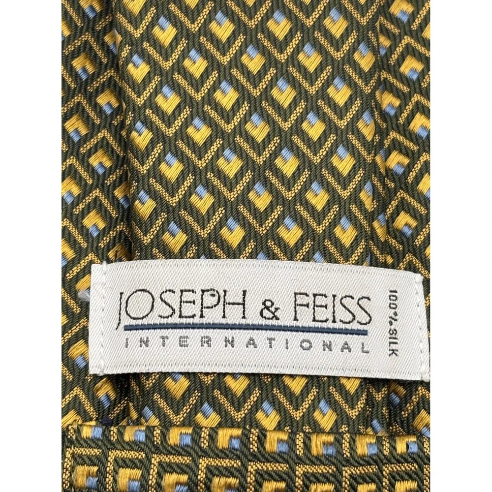 Joseph & Feiss International 100% Imported Silk Men's Tie Olive Green Geometric